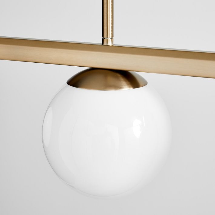 Brelia Elegant Modern Chandelier – Milk-Glass Globes with Metal Beam for Living Spaces
