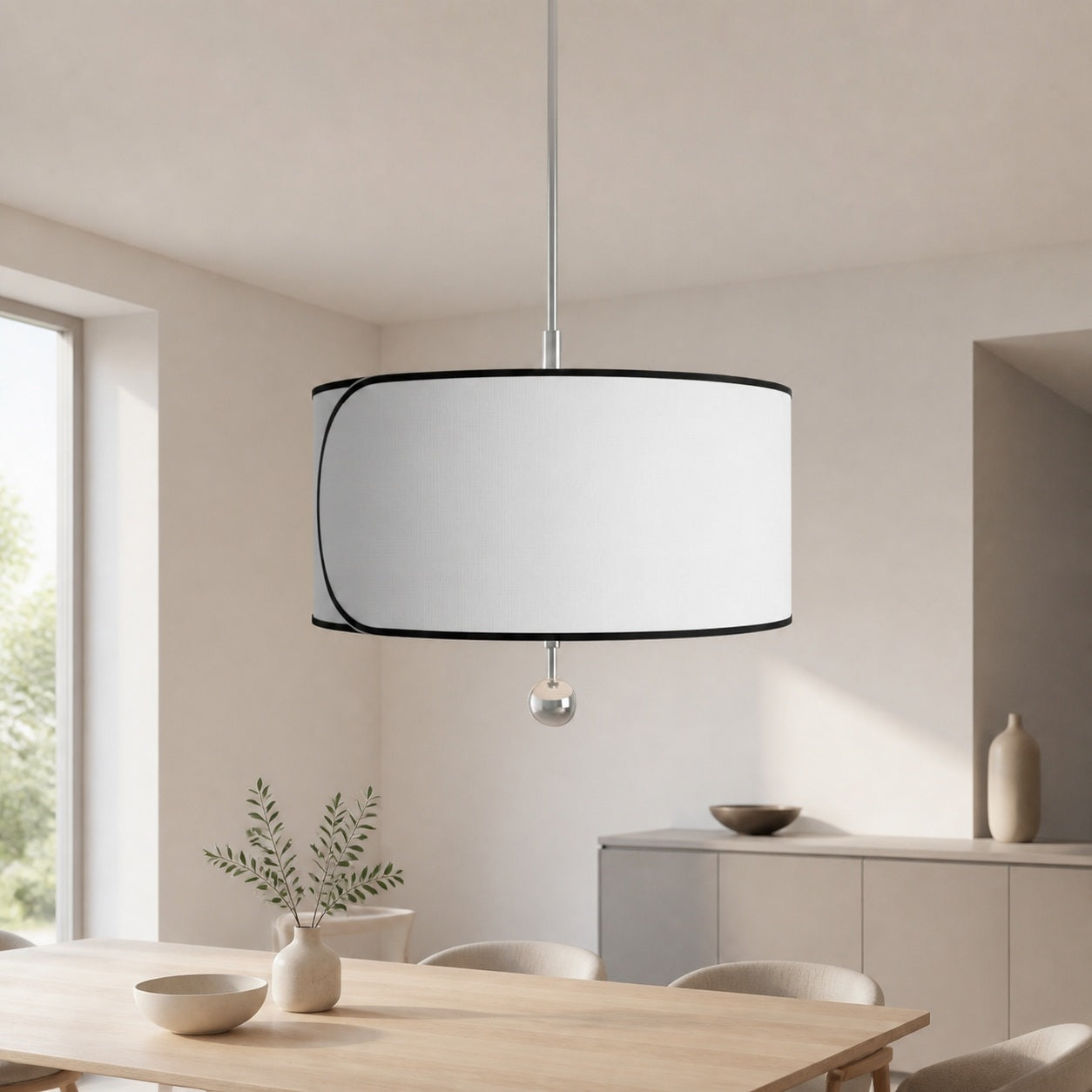 Roven 3-Light Drum Pendant Light – Modern Transitional Layered Fabric for Dining Room or Living Room