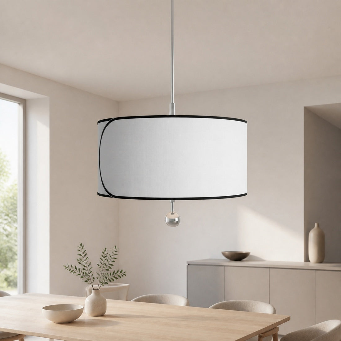 Roven 3-Light Drum Pendant Light – Modern Transitional Layered Fabric for Dining Room or Living Room