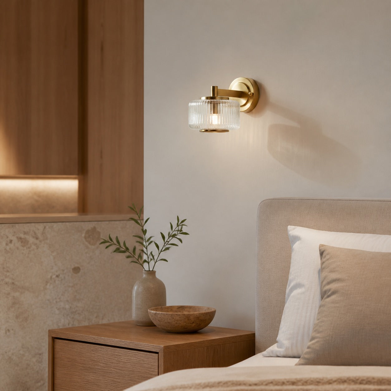 Canovus Ribbed Glass Shade Wall Lamp - Elegant Brass Sconce for Living Room Lighting