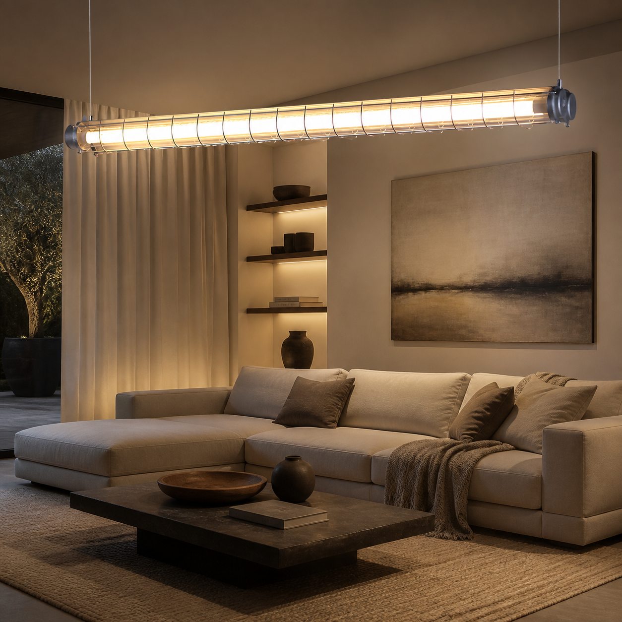 Modern Acrylic Linear LED Chandelier in Black or Silver