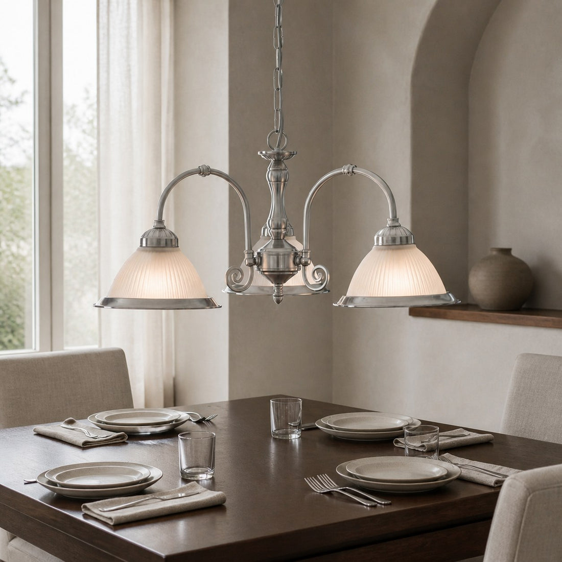 TF Vintora Ribbed Glass Pendant Light – Elegant Metal Trim for Kitchens, Dining Areas and Hallways