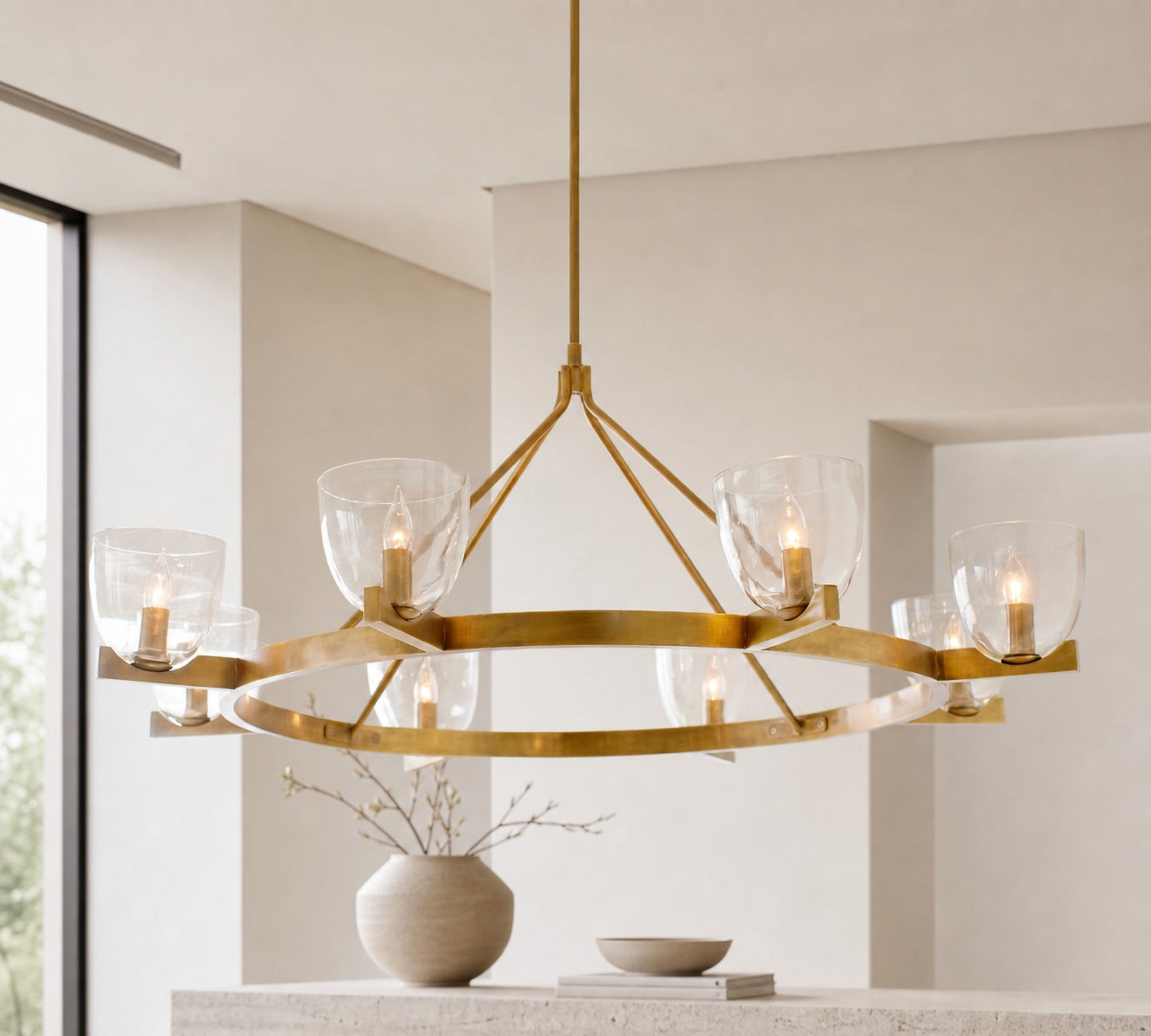 Auria Hand-blown Glass Metal Chandelier - Contemporary Brass Design