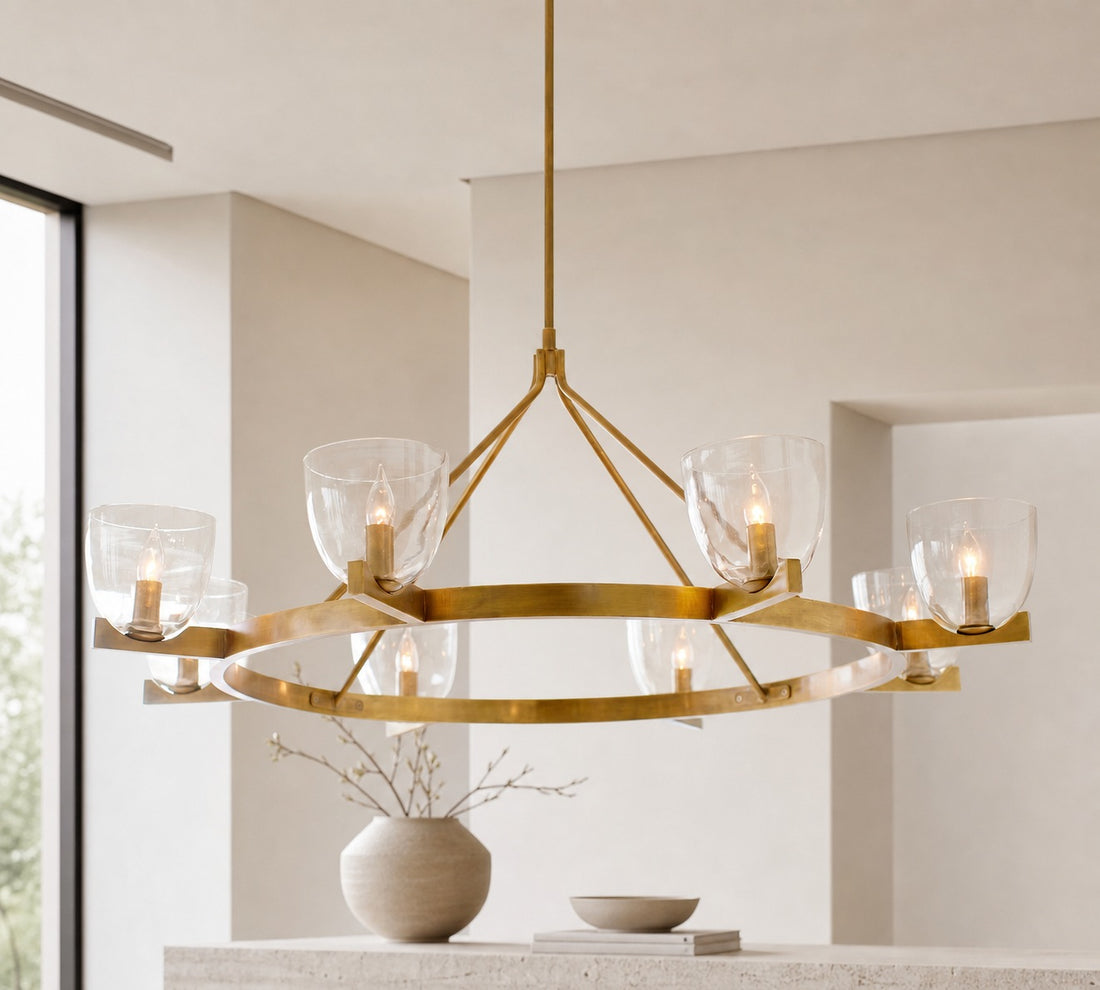 Auria Hand-blown Glass Metal Chandelier - Contemporary Brass Design
