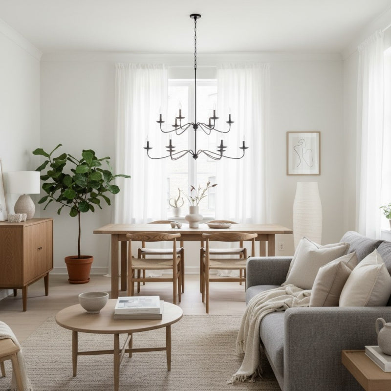 Reticula Modern Round Chandelier – Iron Frame with Open Circular Design for Dining or Entry