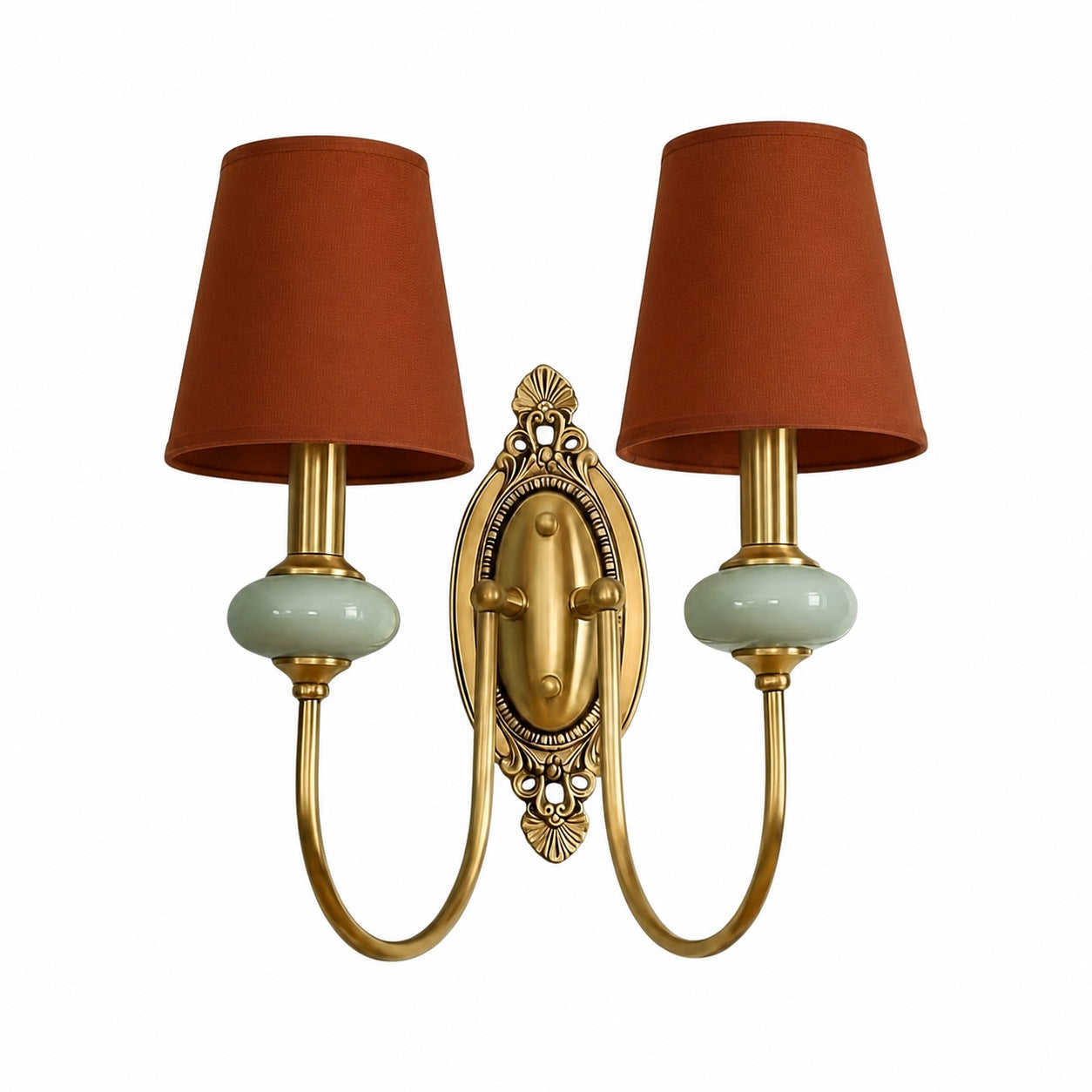Rowanea Ceramic Wall Sconce with Fabric Shade and Metal Finish – Farmhouse Modern Hallway Light
