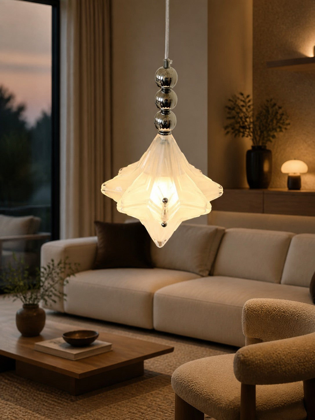 Art Deco Astris Elara Star Pendant Light – Frosted Glass Pendant with Geometric Style