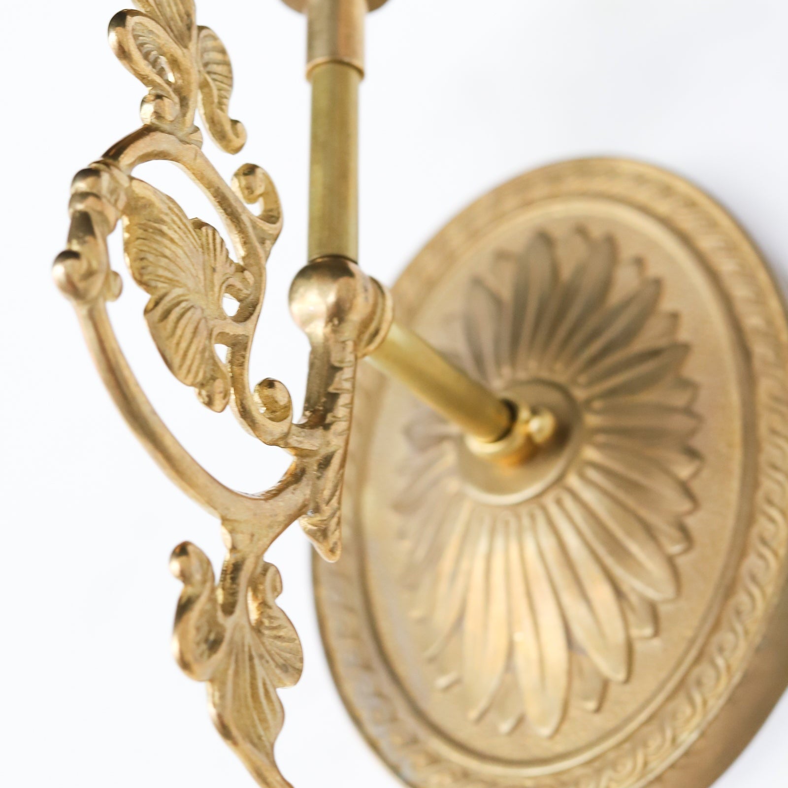 Victorian Inspired Brass Sconce Wall Light - Floral Cup & Leaf Arm Accent