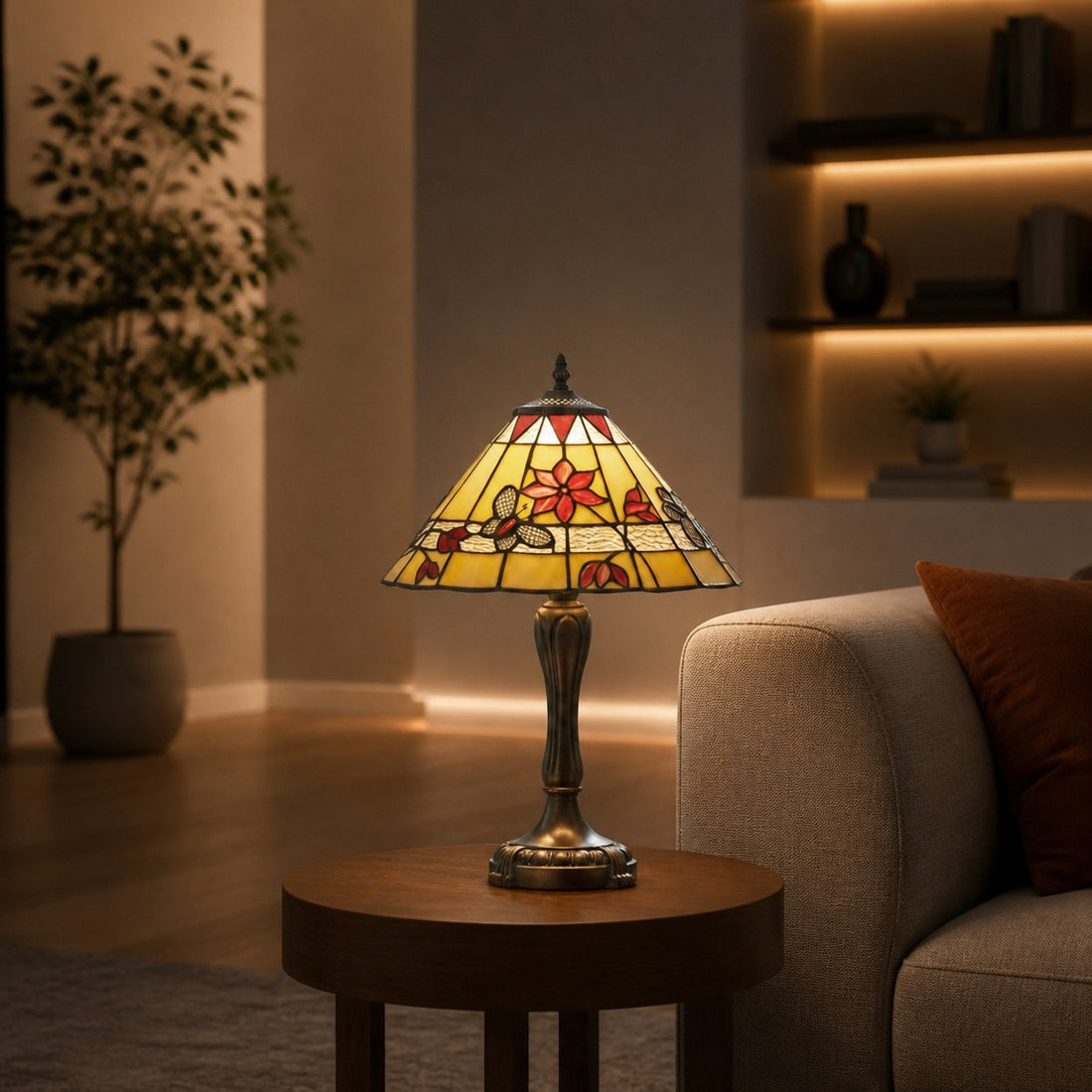 TF Butterfly Table Lamp – Hand-Cut Stained Glass Shade Table Light for Living Room and Bedroom