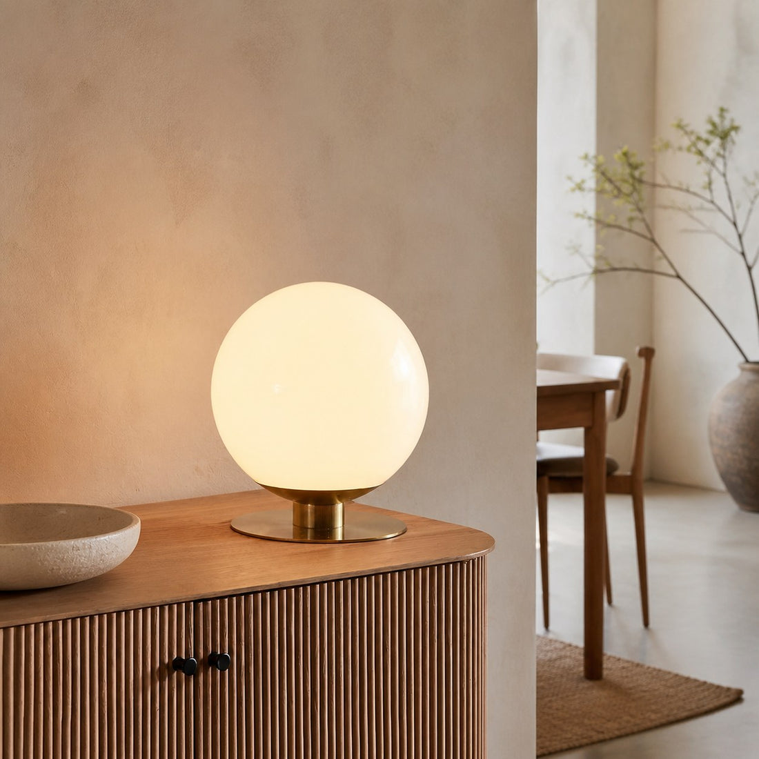 Rivolence Modern Table Lamp - Brass Finish White Glass Shade - Retro Style