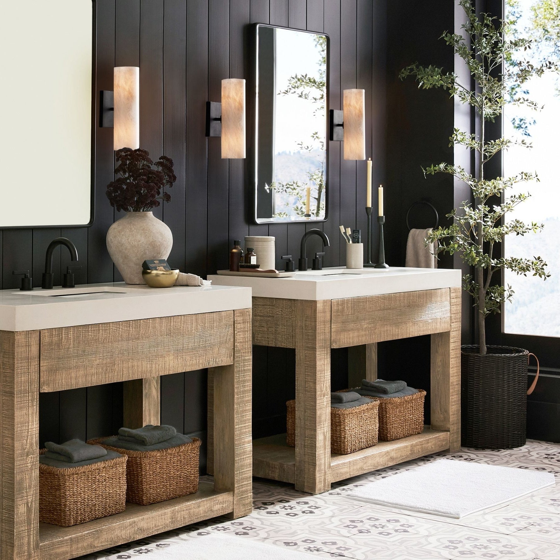 Wolvina Natural Marble Tube Sconce with Sleek Metal Details