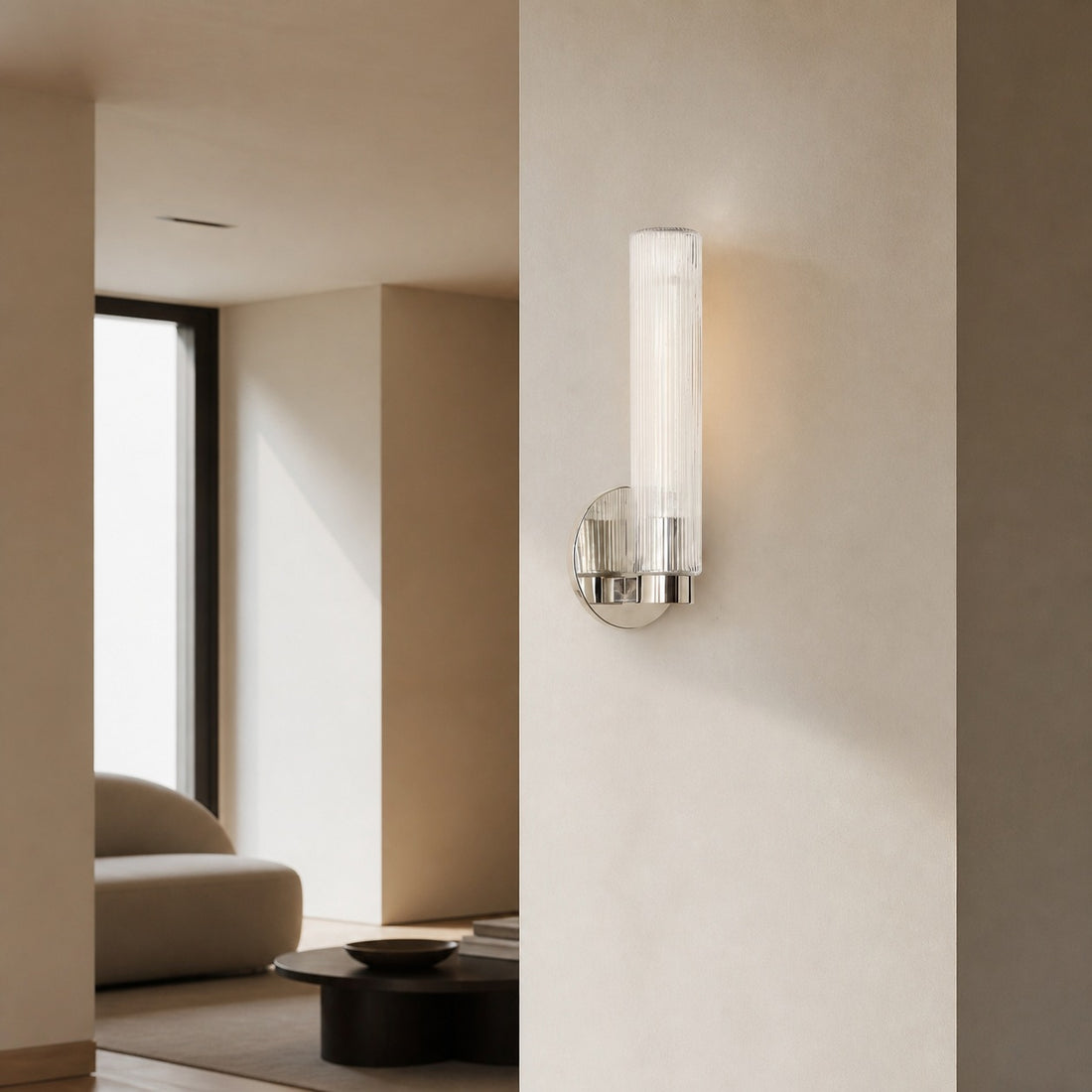 Rivora Fluted Glass Indoor Outdoor Sconce - Modern Wall Light for Home Decor