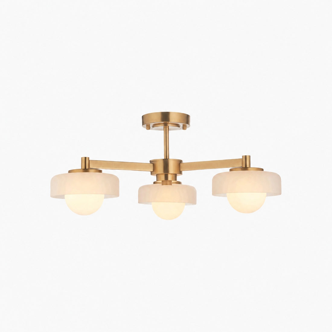 Zirvos Pendant with Frosted Opal Globes and Brushed Brass Frame for Living and Dining