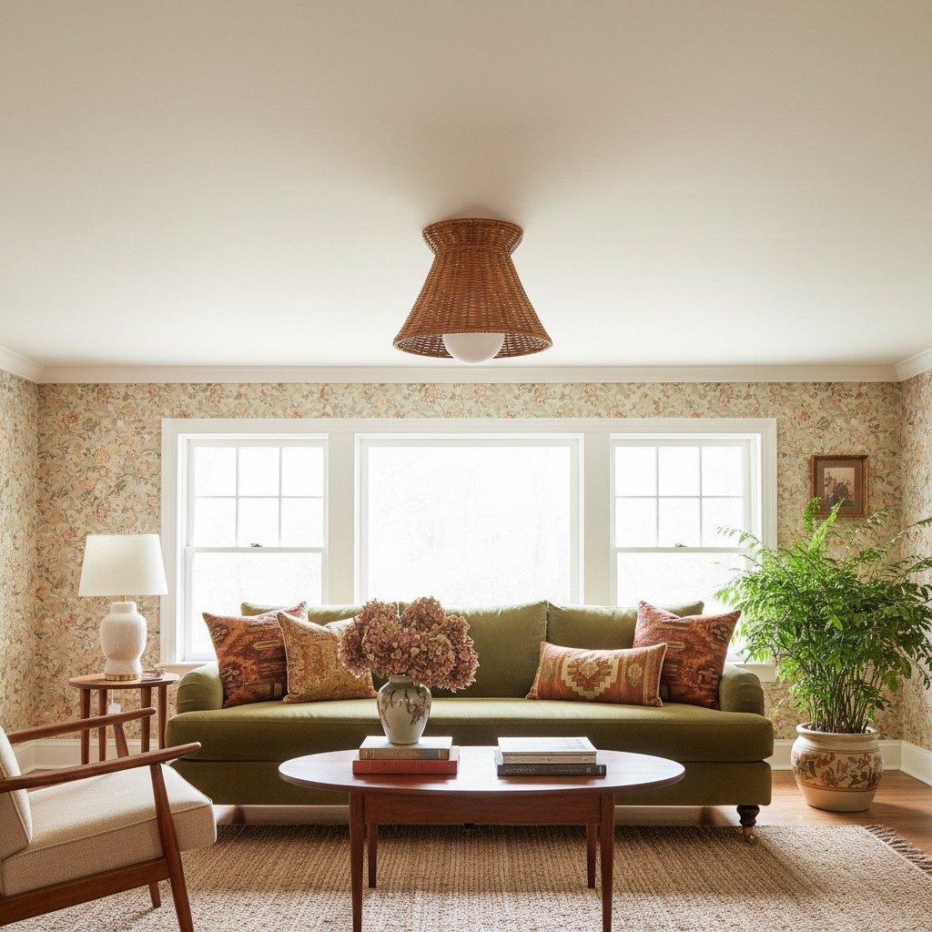 Wickara Woven Organic Silhouette Ceiling Light - Rattan Boho Style for Living Room