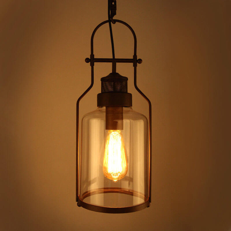 Black Bell Jar Cylinder Glass Pendant Light – Rustic Industrial Design