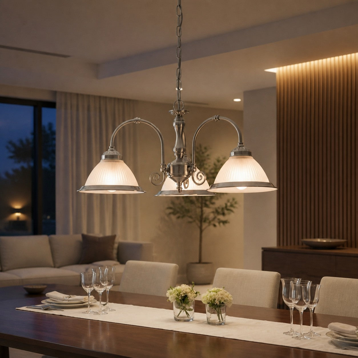 TF Vintora Ribbed Glass Pendant Light – Elegant Metal Trim for Kitchens, Dining Areas and Hallways