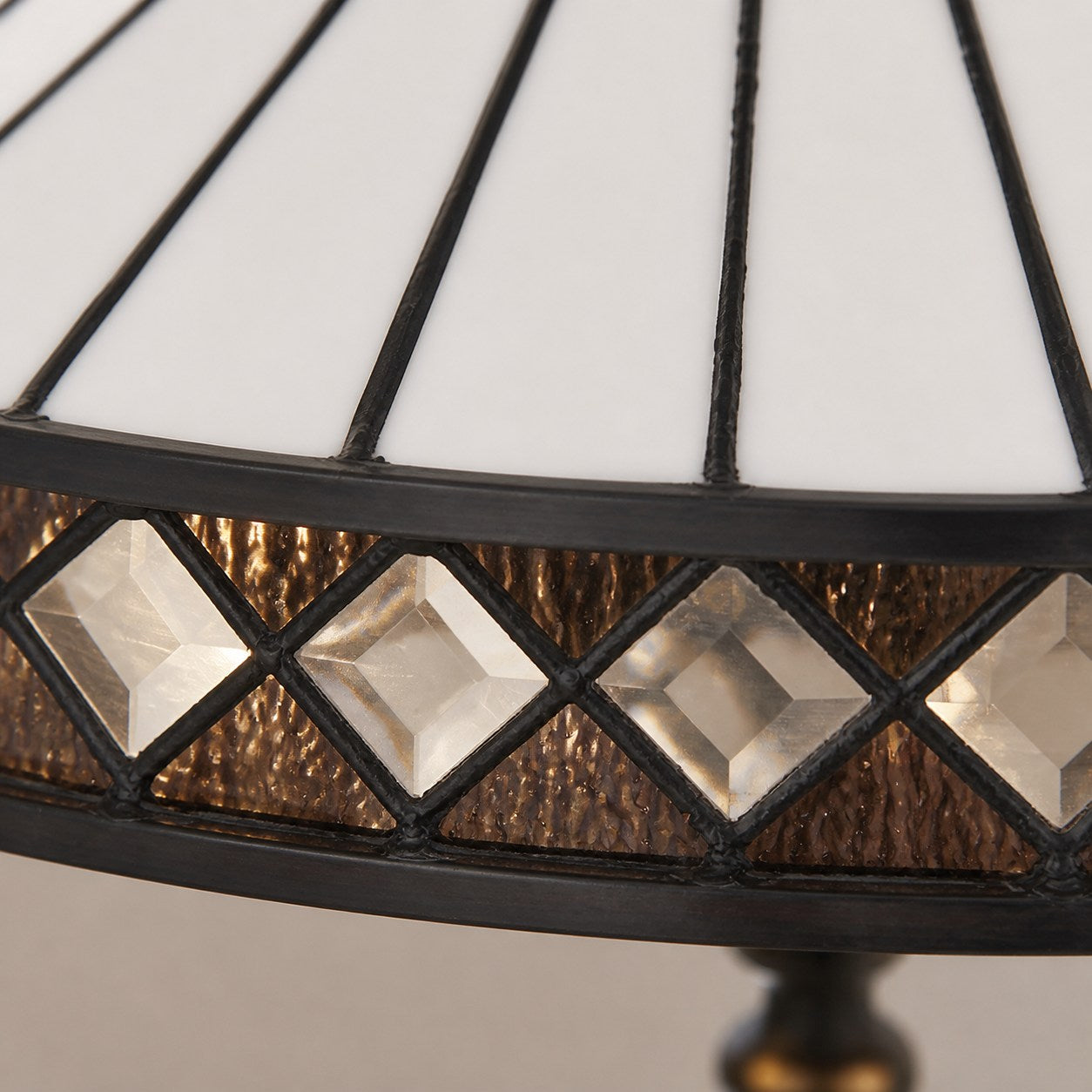 TF Fargo Geometric Tiffany Style Lamp — Amber and Cream Glass Accent Lighting for Bedroom or Study