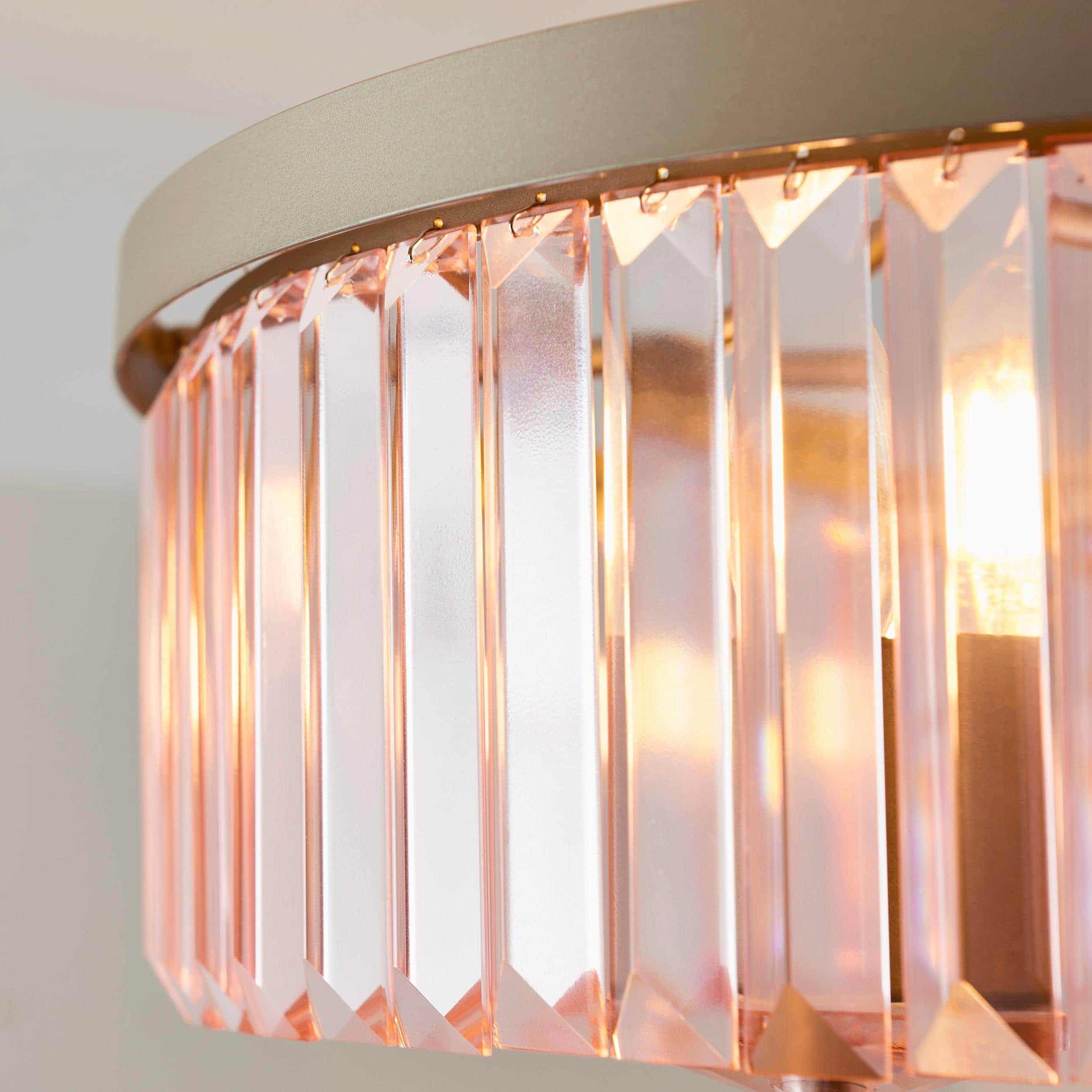 Beveline 3 Light Round Semi Flush - Faceted Cut Glass Shade Metal Finish for Hallways and Bedrooms