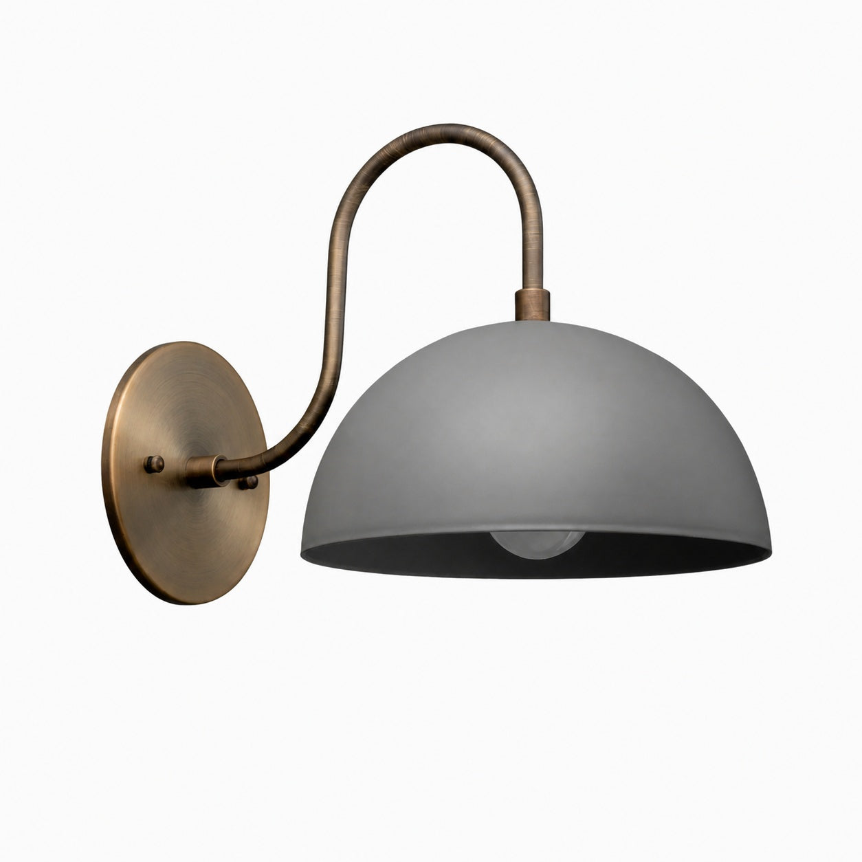 Curva Metal  Industrial Wall Sconce - Curved Brass Arm - Hammered Dome Light Fixture