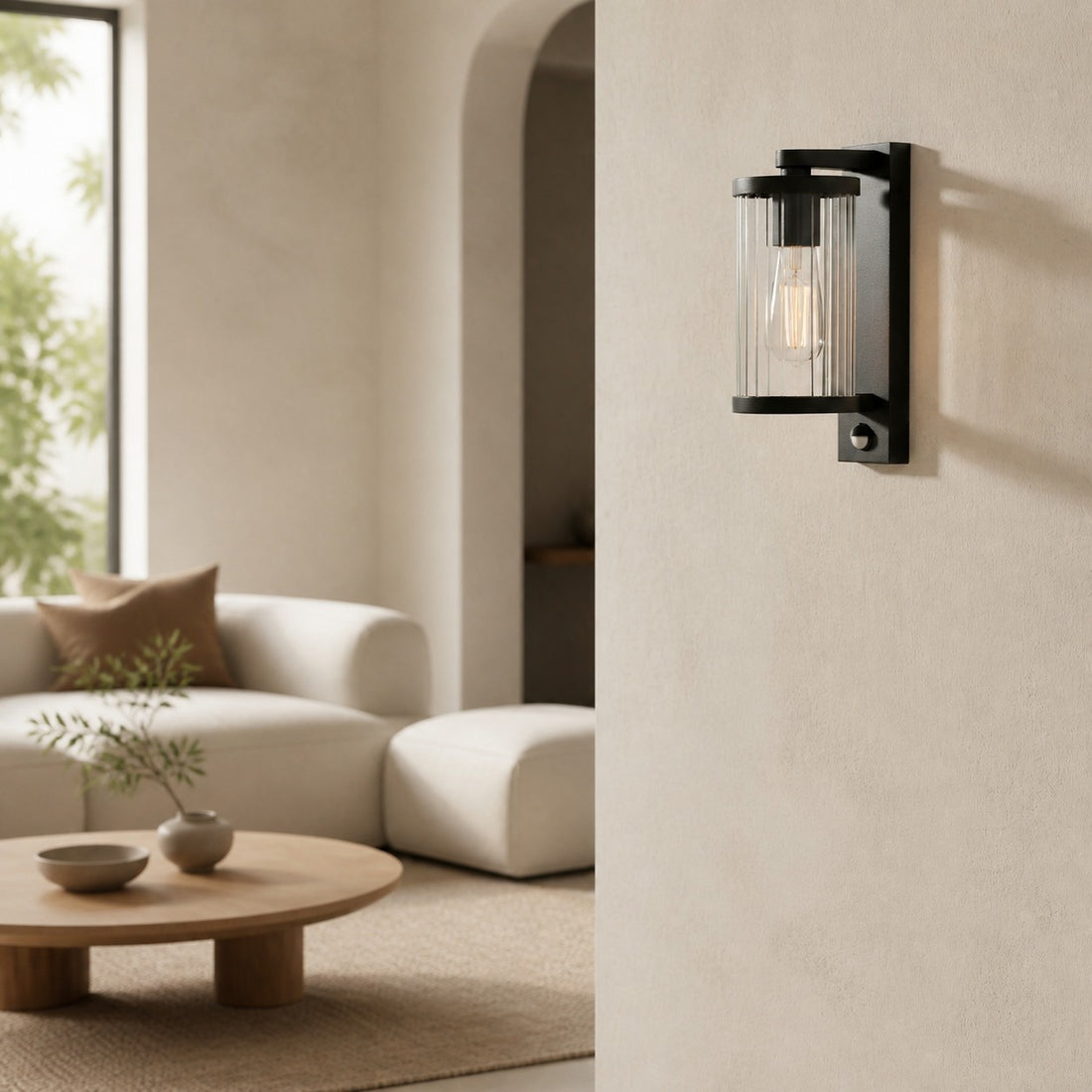 Karbonis Modern Outdoor Wall Sconce - Motion Sensor Security Light for Porch and Garden