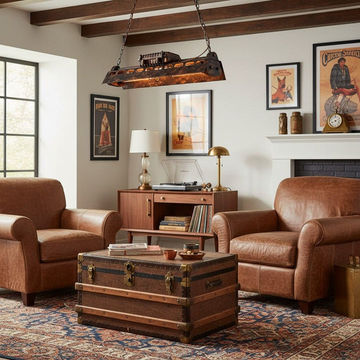 Industrax Steampunk  Linear Chandelier - Vintage Metal Frame Lighting for Dining or Living Room