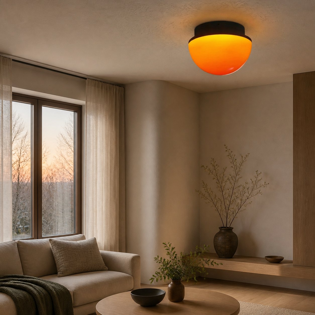 Sunset Glow Acrylic LED Ceiling Light with Ambient Dome for Living Room and Bedroom