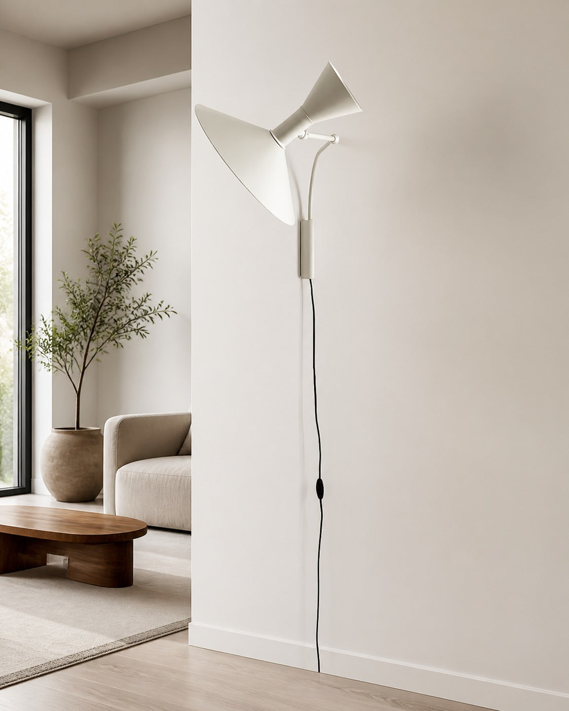 Ivoran Plug-In Swing Arm Wall Sconce - Metal Cone Adjustable Reading Light for Bedroom and Study
