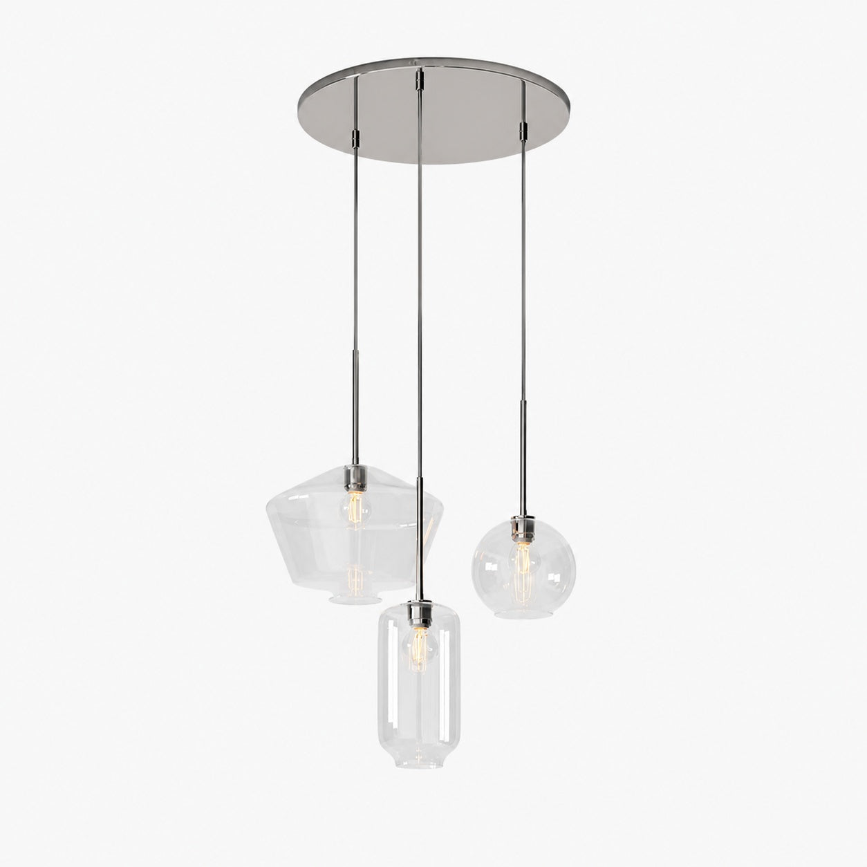 Merin Mixed Sculpture Glass and Metal Triple Chandelier