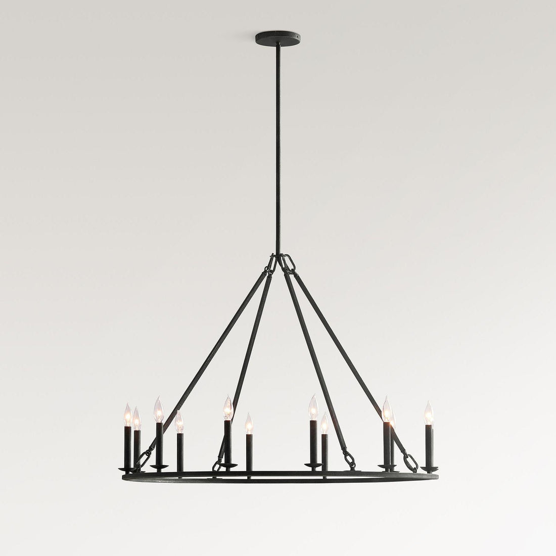 Rowan Modern Wagon Wheel Round Chandelier - Industrial Farmhouse Iron Lighting Fixture