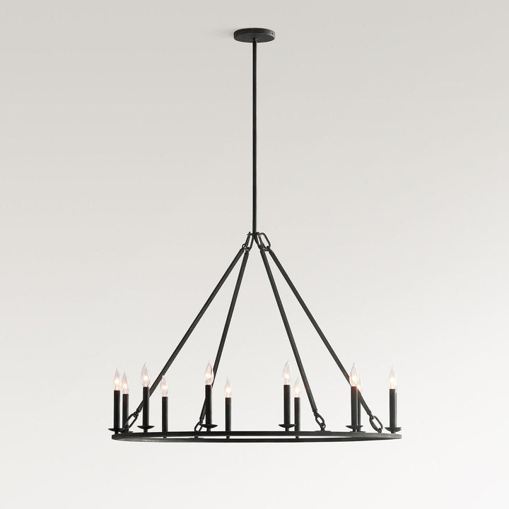 Rowan Modern Wagon Wheel Round Chandelier - Industrial Farmhouse Iron Lighting Fixture