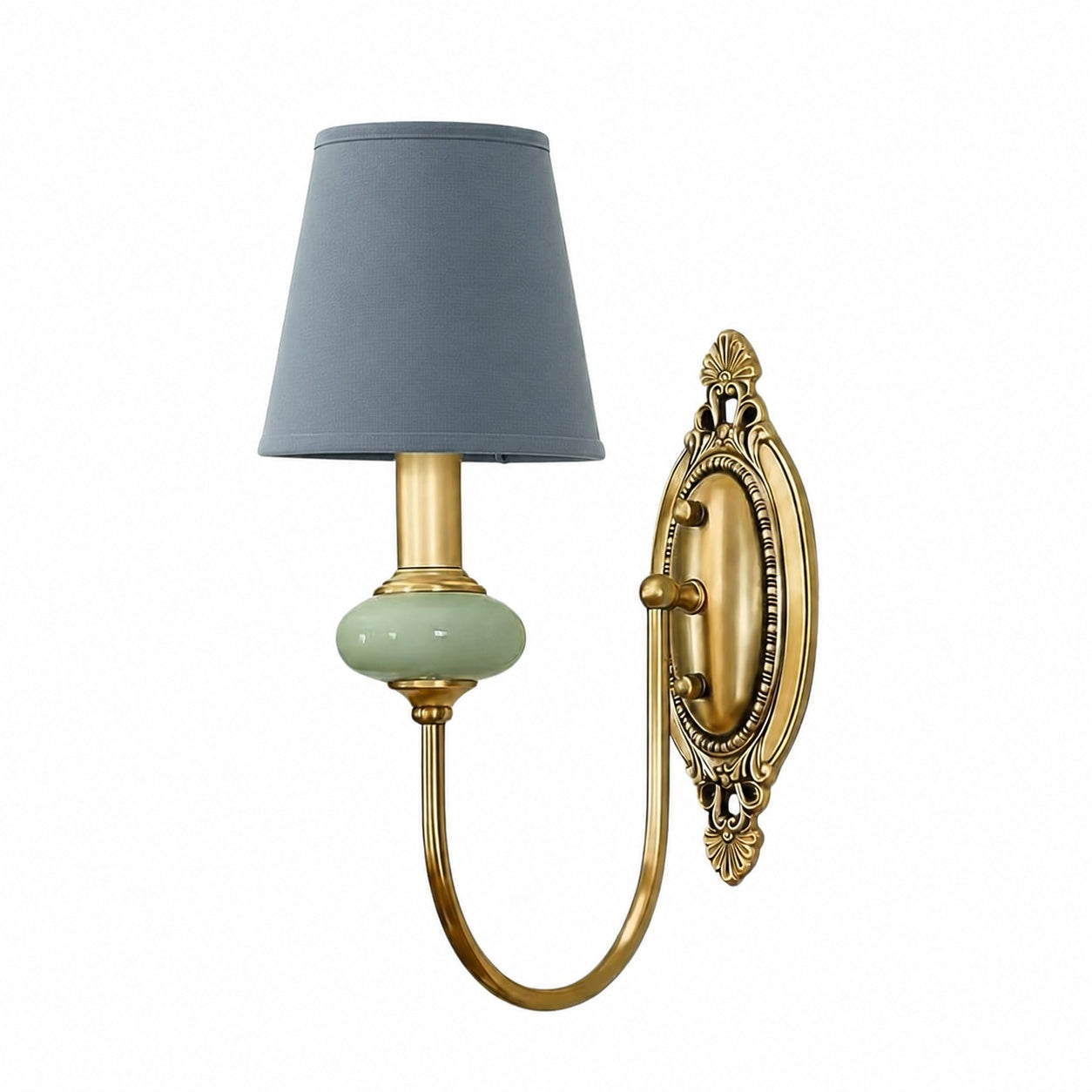 Rowanea Ceramic Wall Sconce with Fabric Shade and Metal Finish – Farmhouse Modern Hallway Light