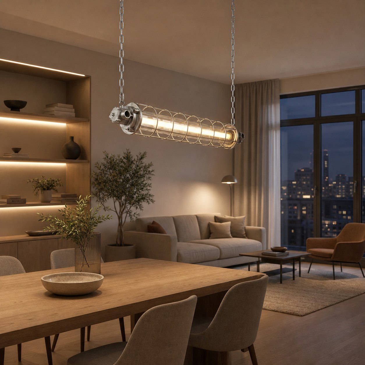 Minimalist Tube Pendant Light with Linear Silhouette for Modern Kitchen Island and Dining Lighting
