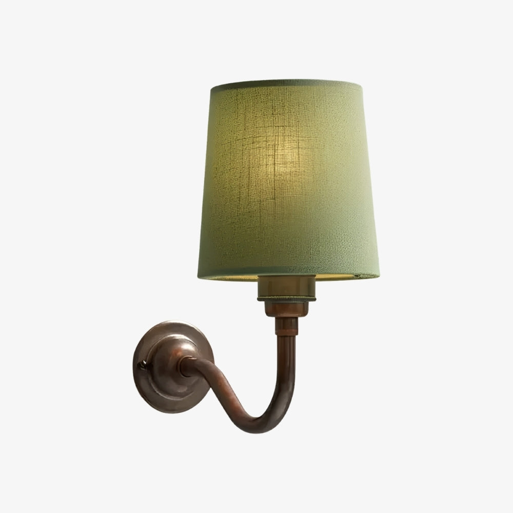 Solmire Fabric Wall Sconce - Vintage Linen Cotton Shade with Curved Metal Arm for Bedroom and Hallway