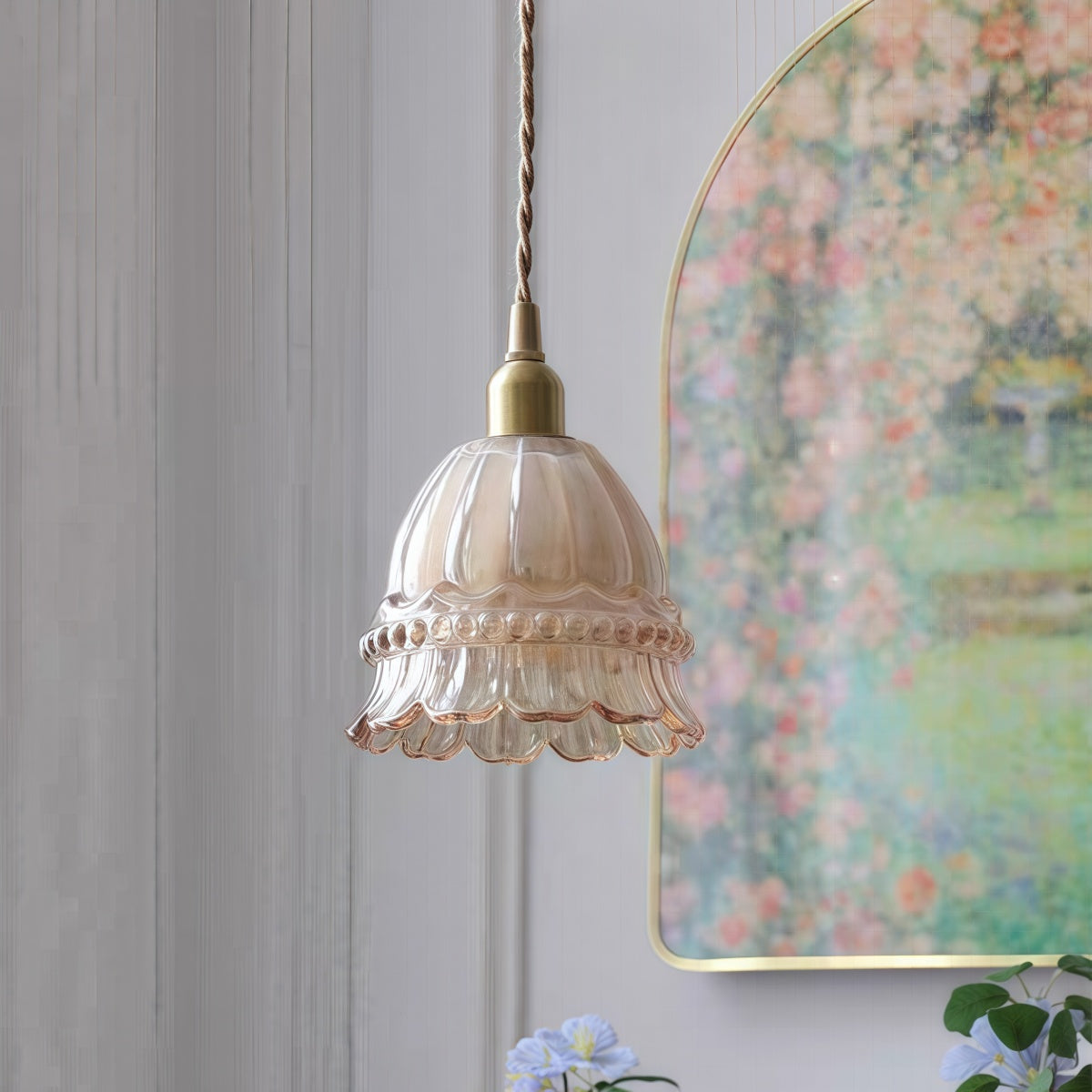 Jellyfish Flower Glass Pendant Light – Walnut & Antique Brass Style