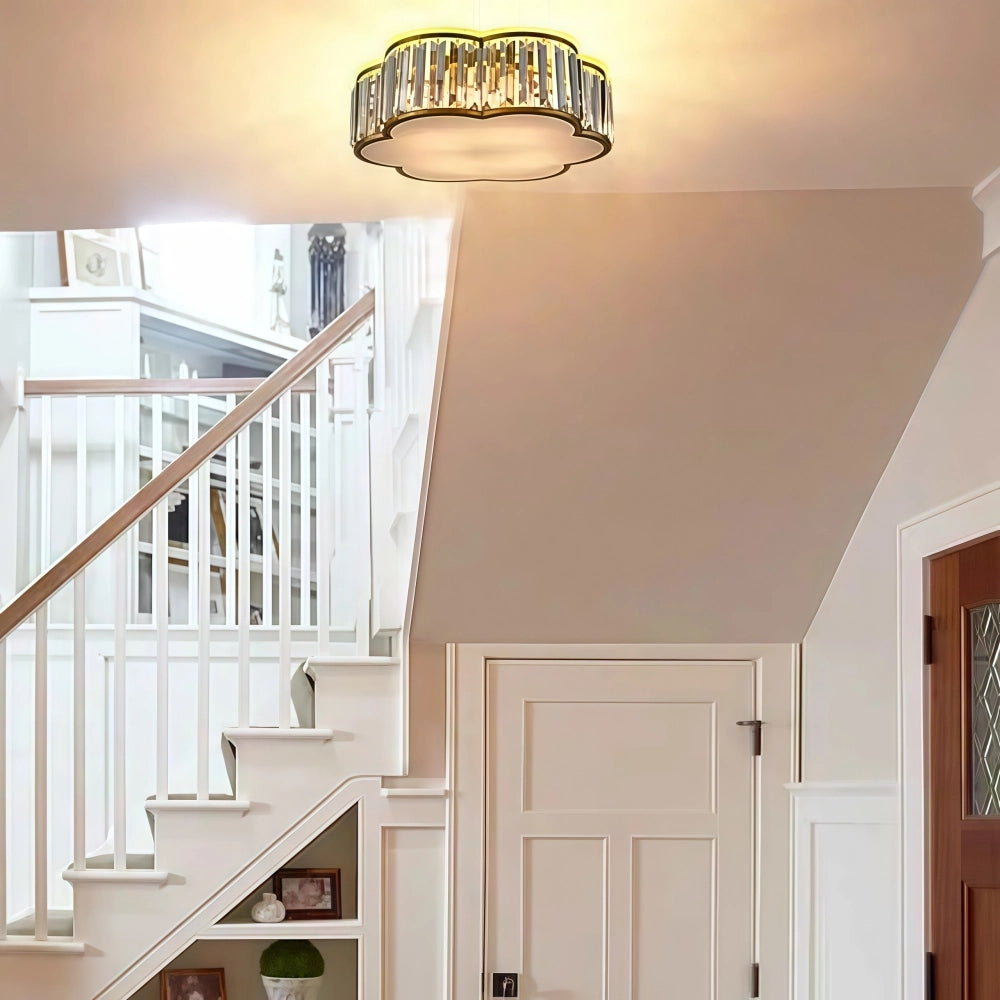 Crystal Glass Flush Mount Ceiling Light - Gold Drum Shade Ceiling Lamp