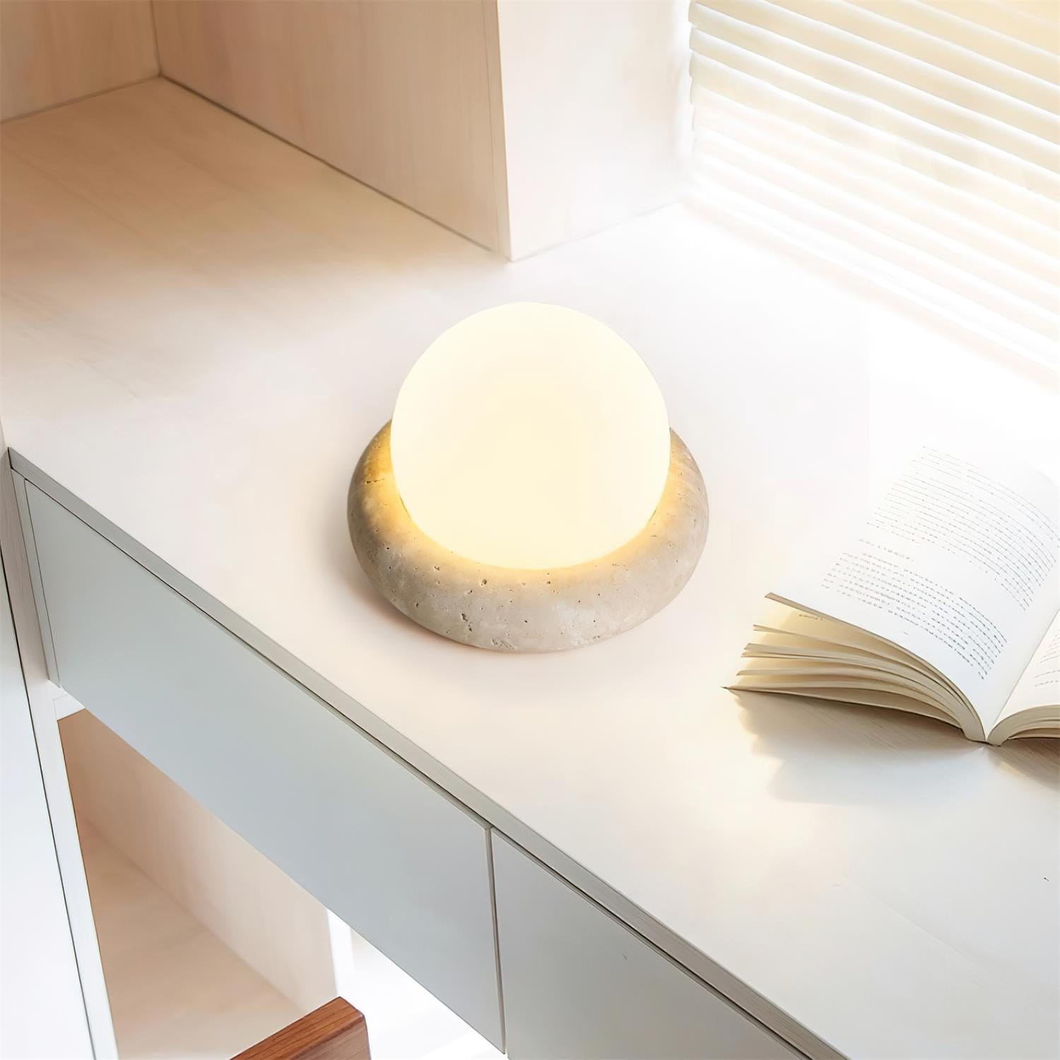 Modern Travertine Cute Mini Orb Table Lamp
