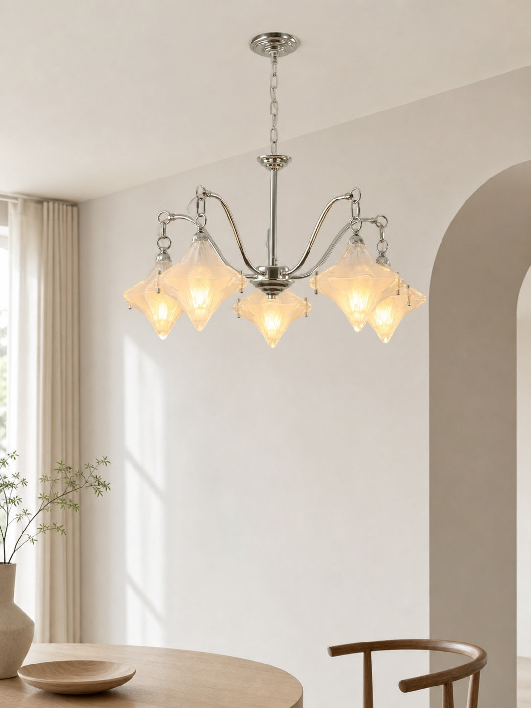 Art Deco Astris Star Chandelier – Frosted Glass Deco Fixture for Dining Room