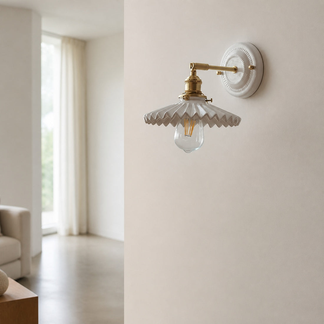 Vintage Japanese Ceramic Brass 1-Light Wall Sconce Lamp