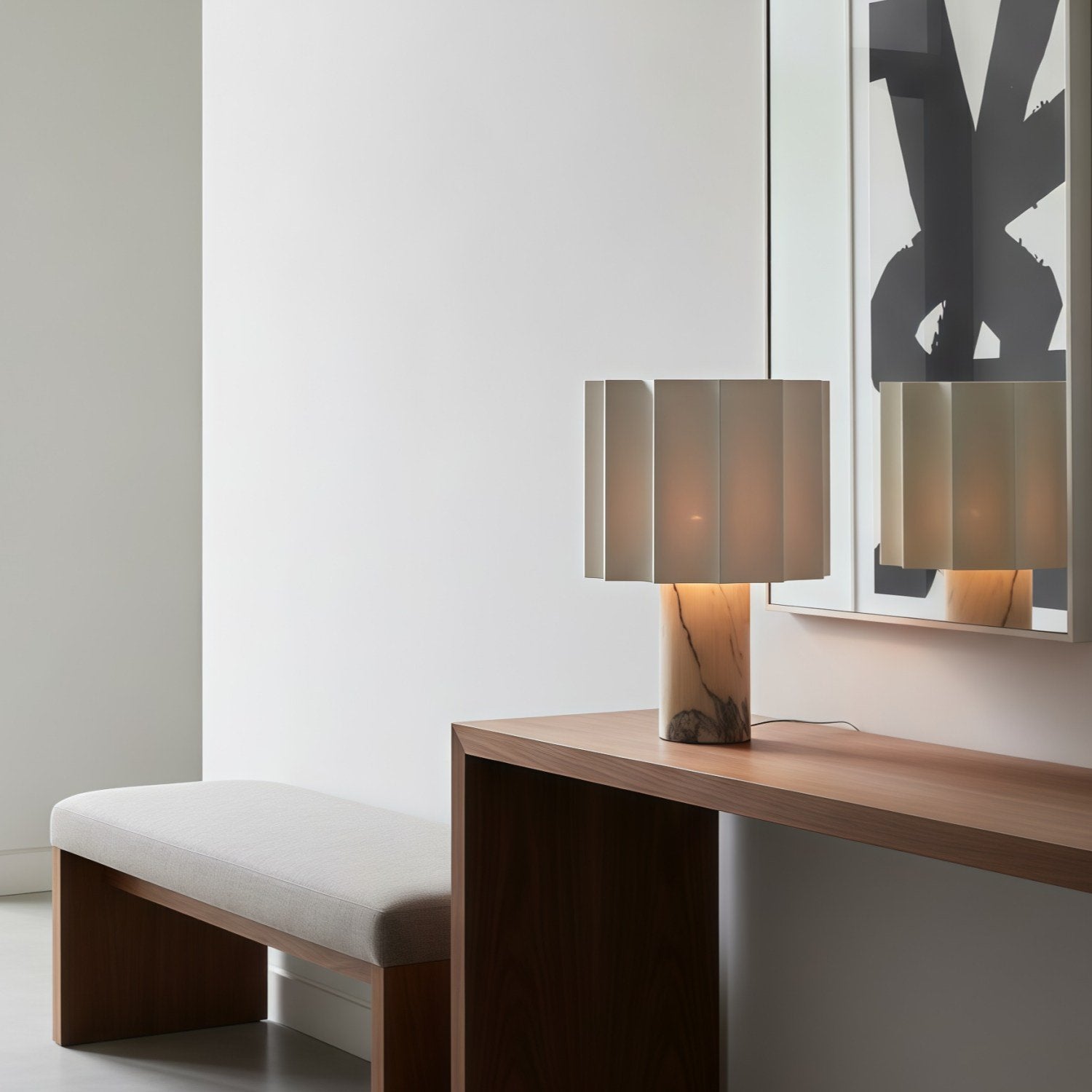 Cavilon Table Lamp with Fan-Shaped Linen Shade - Stone Finishes Suitable for Living Rooms