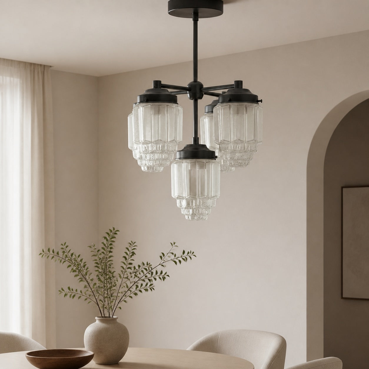 Tierlux Glass Chandelier – Vintage Brass Globe Lighting Fixture
