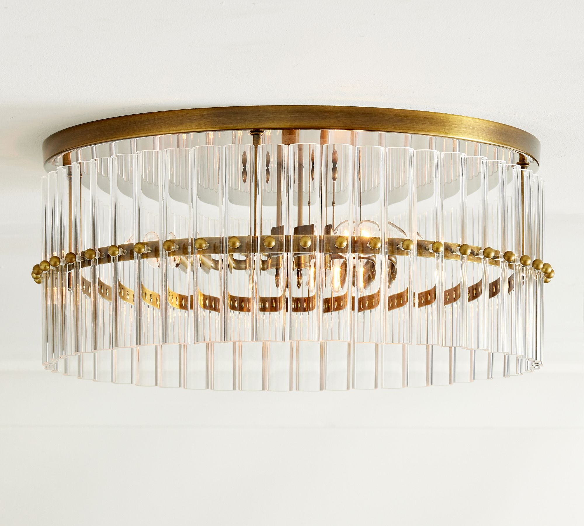 Lumora Crystal Flush Mount – Elegant Brass Ceiling Light