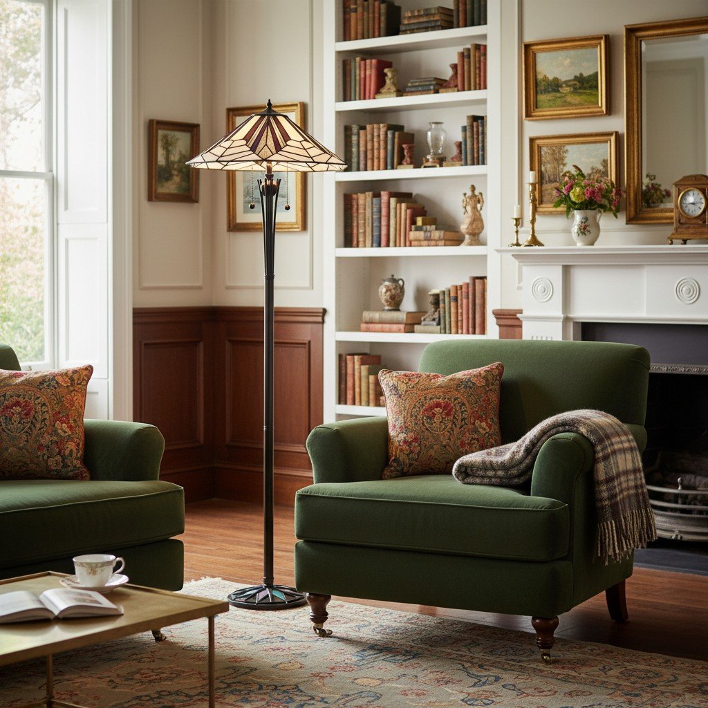 TF Astoria Art Deco Stained Glass Floor Lamp – Geometric Design Standing Light for Living Room