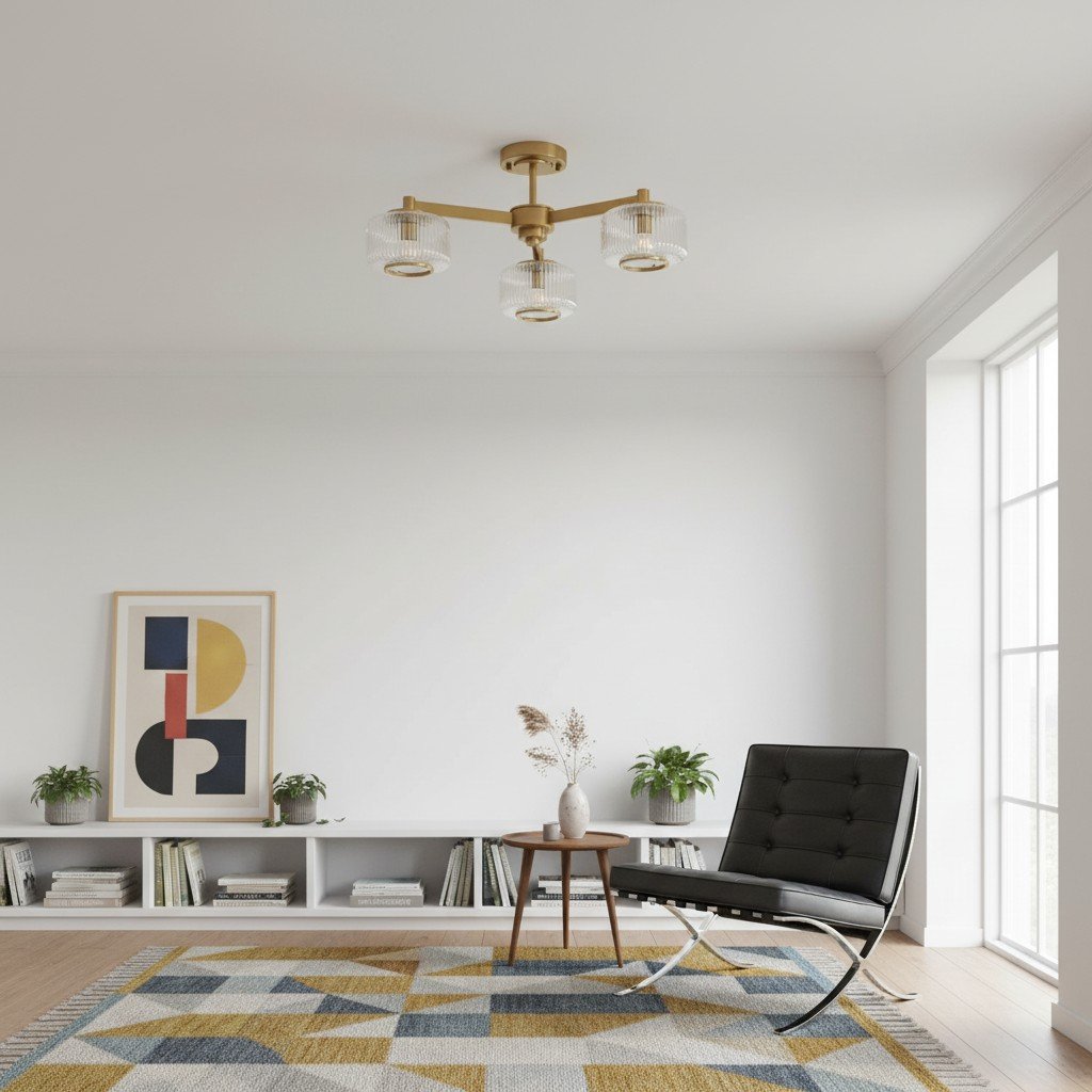 Canovus Ceiling Fixture with Ribbed Glass - Industrial Metal Living Room Light