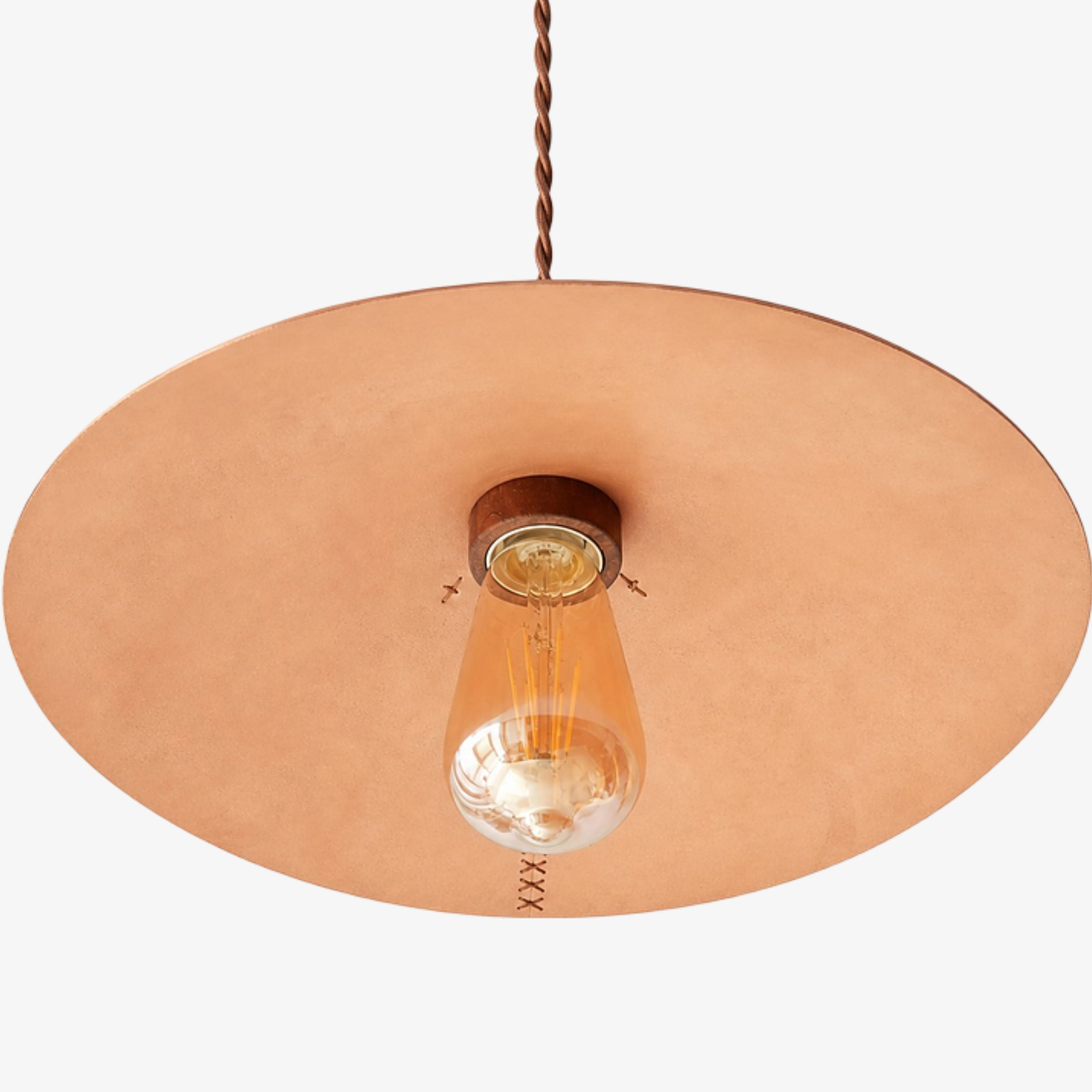 Leather shade underside and exposed bulb detail