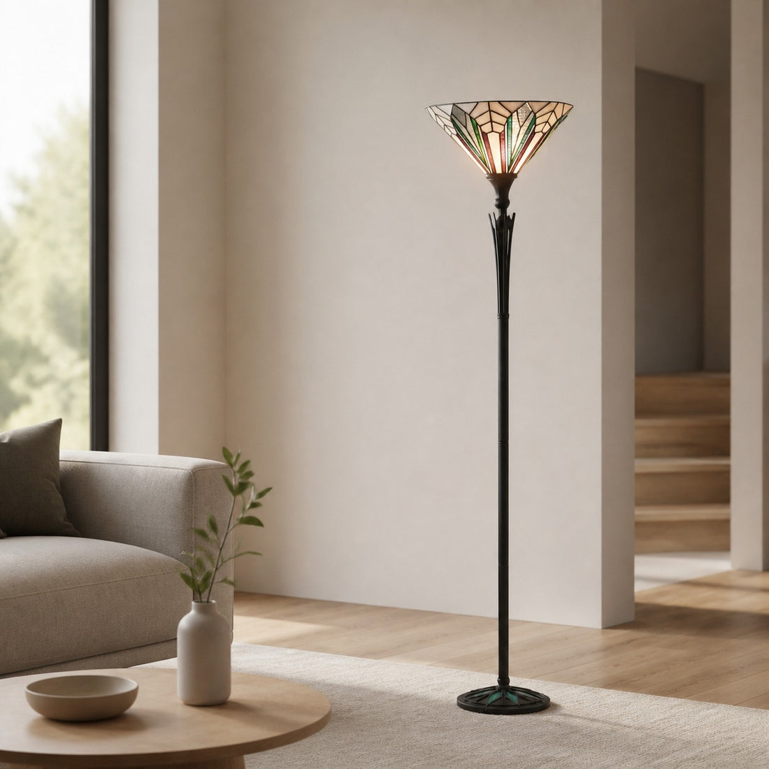 TF Astoria Tiffany Style Uplighter Lamp – Textured Glass Shade for Home and Office Ambience