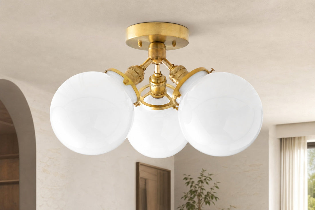 Glorica Glass Globe Light - Mid Century Semi Flush Ceiling Lamp
