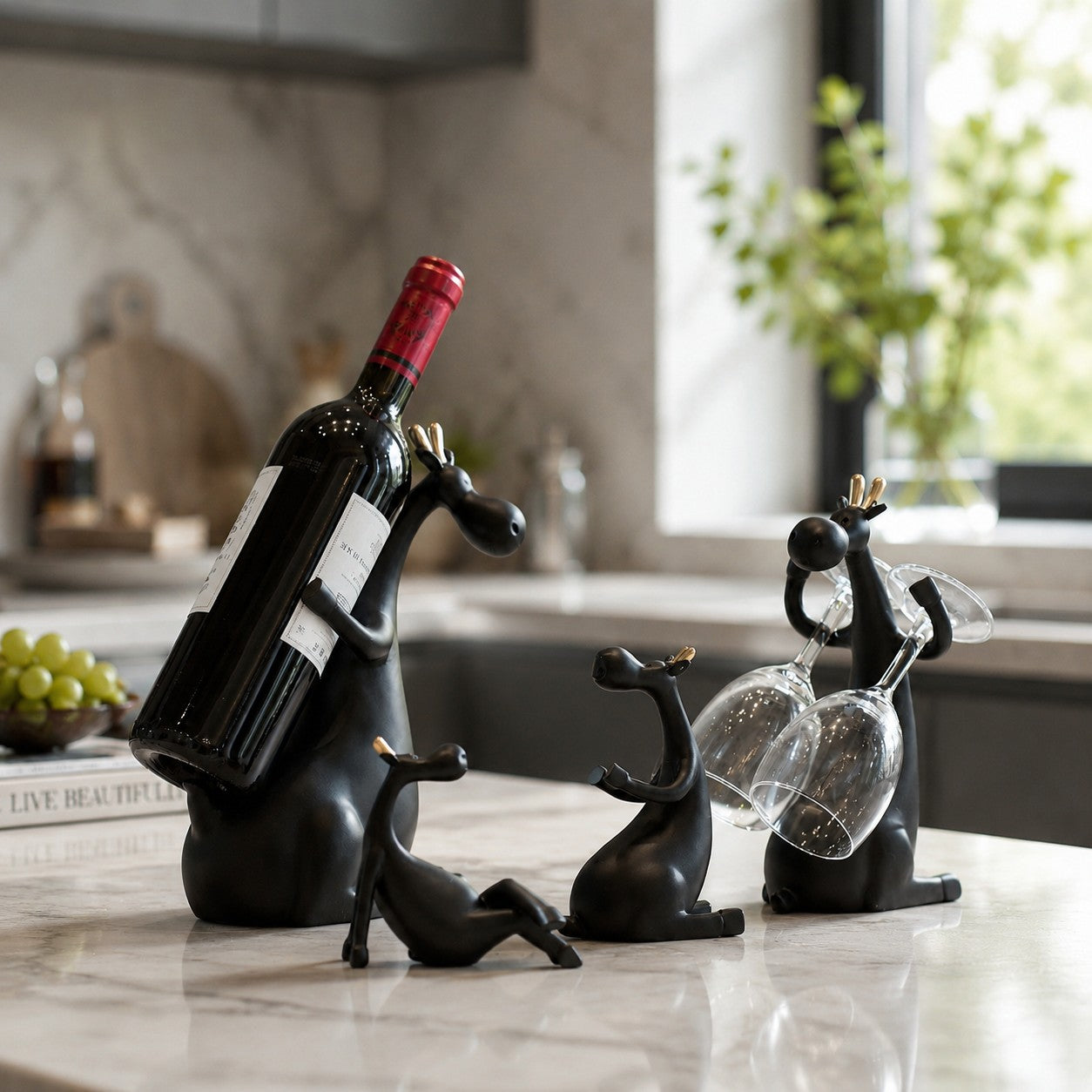 Forma Resin Wine Bottle Holder Figurine Set