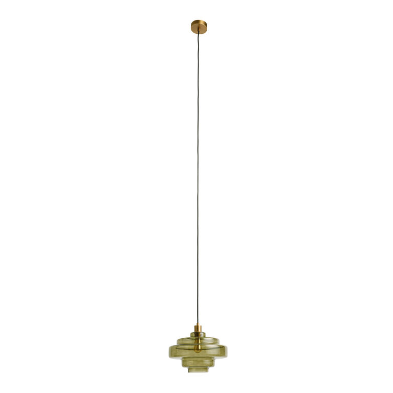 Olive Green Handblown Glass Pendant Lamp - Multi Tiered Hanging Lamp