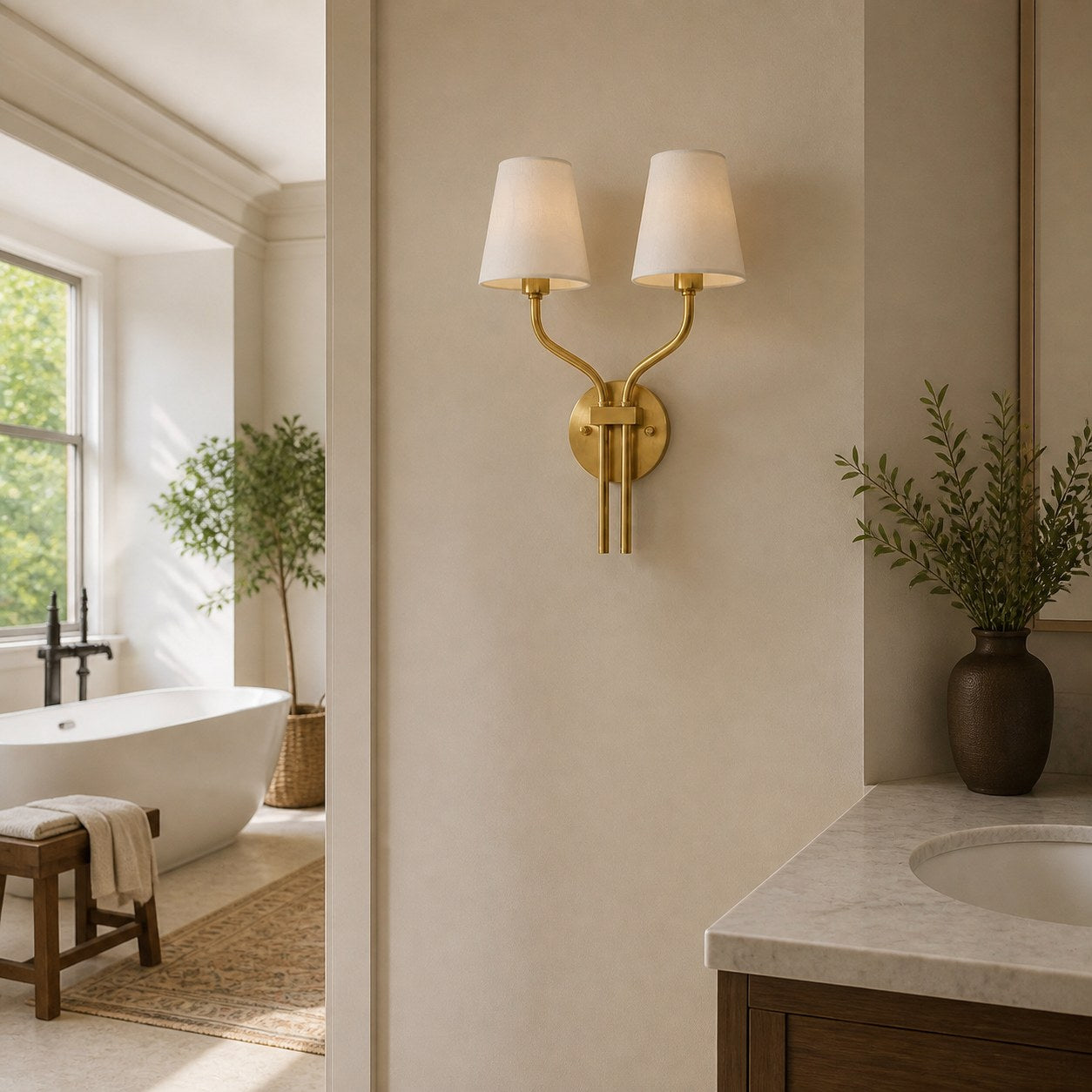 Hotel Inspired Gold Plated Dual Head Wall Lamp for Bedroom
