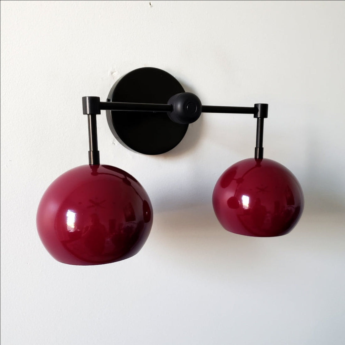Black Cherry Loa Wall Sconce - Double Bubble Globe-shaped Bath Light